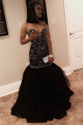 Long Sweetheart Beads Prom Dresses | Mermaid Black Sequins  Formal Gowns FB0275_1