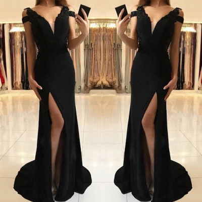 Vestido de noche negro sexy | Vestido de fiesta con abertura_3