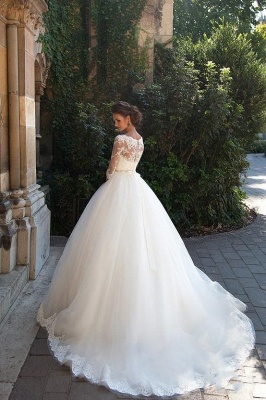 Half Sleeve Ball Gown Wedding Dresses  | Puffy Tulle Lace Appliques Bridal Gowns with Beads Belt_5