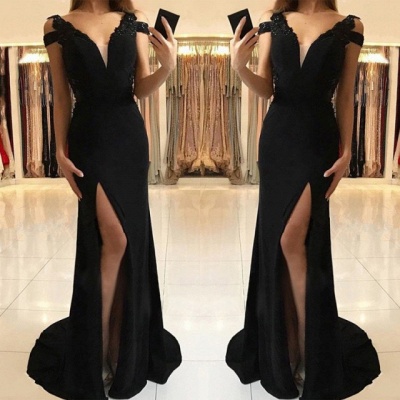Sexy schwarzes Abendkleid | Ballkleid mit Schlitz S_3