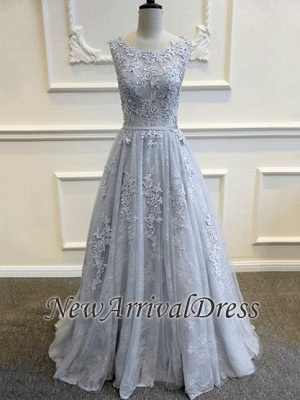 Long Lace-Appliques Sleeveless Backless A-line Prom Dresses_3