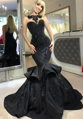 Sexy Black MermaidProm Dress Long Sequins Ruffles Party Gowns BA7654_3