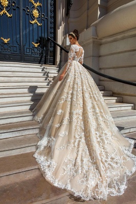 Princess Court Train Glamorous Lace Long Sleeve Wedding Dresses_3