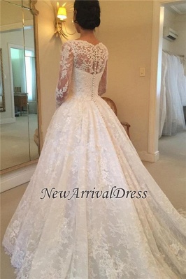 Long Sleeve Lace Elegant Wedding Dresses |  Ball Gown Wedding Dresses with Court Train_1