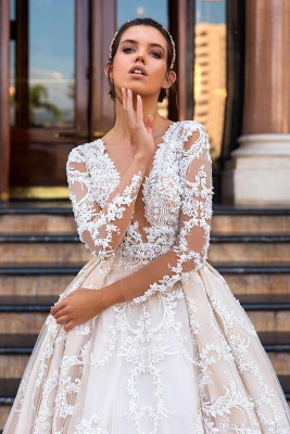 Princess Court Train Glamorous Lace Long Sleeve Wedding Dresses_2