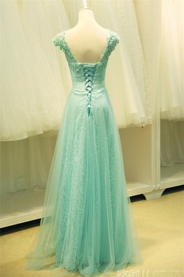 V-Neck Cap Sleeve Lace Evening DressesCrystal Lace Up Prom Gowns_3