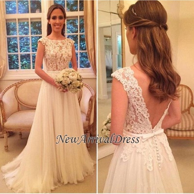 Lace Tulle Online-Back Elegant Button A-Line Wedding Dresses_1