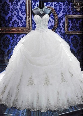 Gorgeous Ball Gown Wedding Dresses with Beads | Sexy  Court Train Bridal Gowns with Bowknot_1