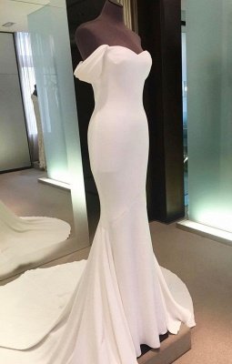 White Mermaid Off The Shoulder Cap Sleeve Prom Dresses_1