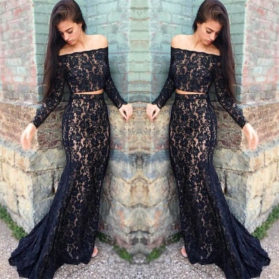 Black lace prom dress,two piece evening dress_3