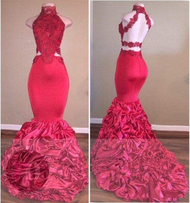 Lace Mermaid Beads Open Back Formal Dresses | High Neck New Arrival Prom Dresses_3