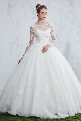 Gown Long Sleeve Ball New Arrival Lace Jewel  Elegant Wedding Dresses_2