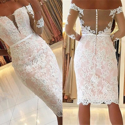 Jolie robe de soirée en dentelle à épaules dénudées et manches 3/4 | Robe de soirée courte_4