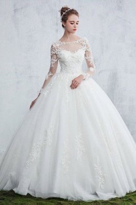 Kleid Langarm Ball Neue Ankunft Spitze Juwel Elegante Brautkleider_2