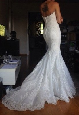 Apliques de tul sin tirantes Botones simples Vestidos de novia baratos en línea_3