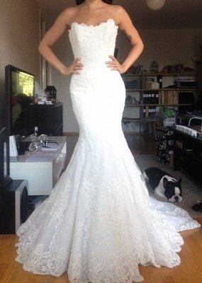 Strapless Tulle Appliques Simple  Buttons Wedding Dresses  Online_2