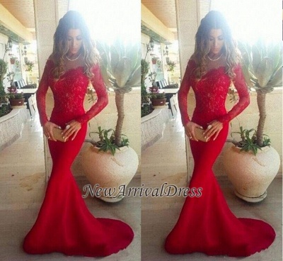 Lace ShoulderGowns the Evening Mermaid Red Sleeves Long Sexy Off Long Prom Dresses_1