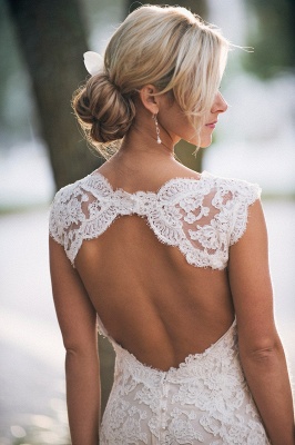 Stunning Full Lace Wedding Dresses  | Backless Sleeveless Simple Bridal Gowns Online_3