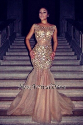 Tulle Crystal Luxury Mermaid Sleeveless Halter Prom Dress BA4960_4