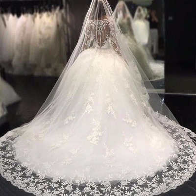 Luxury Tulle Long Sleeve Scoop Crystals Custom Made Wedding Dresses_5