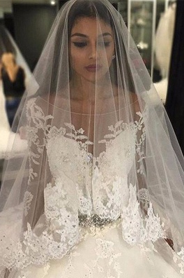 Luxury Tulle Long Sleeve Scoop Crystals Custom Made Wedding Dresses_2