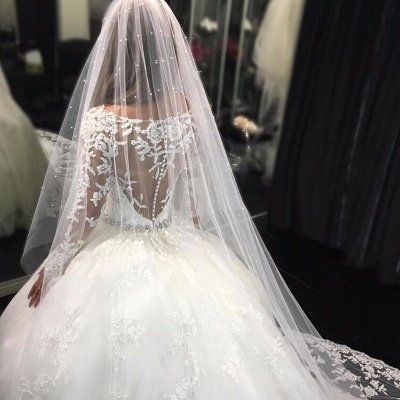 Luxury Tulle Long Sleeve Scoop Crystals Custom Made Wedding Dresses_3