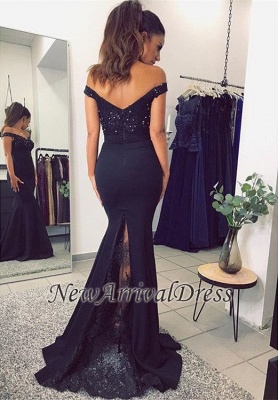 Beadings Long Off-the-Shoulder Mermaid Lace Elegant Evening Dress_1