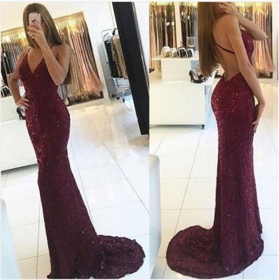 Sexy Sequins Sleeveless Bodycon Spaghetti Strap Evening Dress | Long Party Gown_4