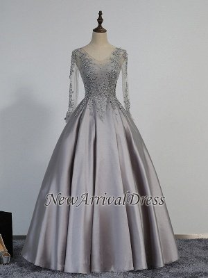 Long Sleeve Custom Made A-line Modest Beads Lace Appliques Prom Dresses_1