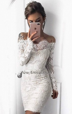 White Short Long-Sleeve Mermaid Cocktail Simple Party Dresses BA7002_4