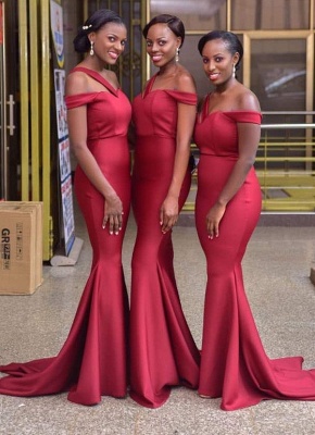 Gorgeous Off-the-Shoulder Red Bridesmaid Dress | 2021 Mermaid Long Maid of Honor Dress_1