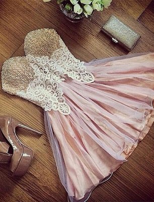 Cute Pearls Sweetheart Sleeveless Custom Made A-line Lace Sexy Short Homecoming Dresses | Cocktail Gown_1