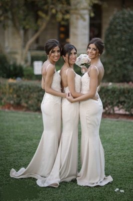 White Sexy Charming Bridesmaid Dresses Spaghetti Strap Lace GloriousWedding Party Gowns_2