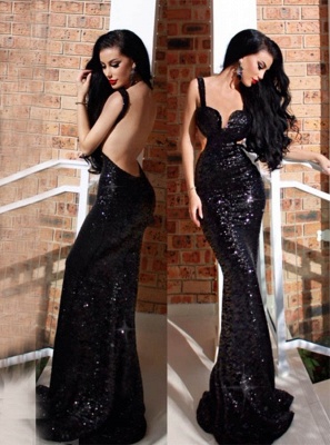 Sexy Black Backless Evening Dress |Mermaid Sleeveless Prom Dress_1