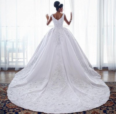 Glamorous Straps Lace Wedding Dresses | 2021 Sleeveless Puffy Ball Bridal Gowns_4