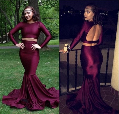 Burgundy two piece prom dress, long mermaid evening gowns BA8861_3