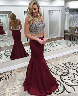 Delicate Crystal Two Piece Burgundy Sleeveless Evening Dress_3