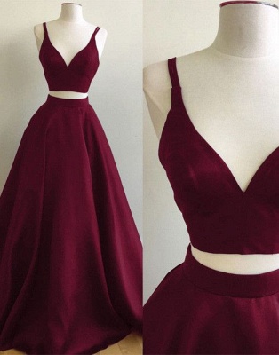 Elegant Straps Burgundy Evening Gowns | Custom Made Two Piece Sleeveless Prom Dresses_2