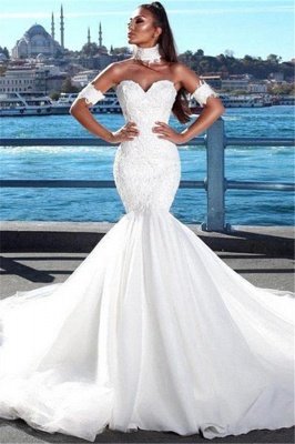 Sexy Mermaid Sweetheart Wedding Dresses | 2021 Lace Open Back Bridal Gowns_1