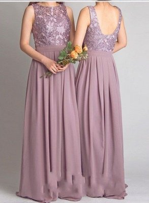 Lace Bodice Chiffon Long Bridesmaid Dresses_3