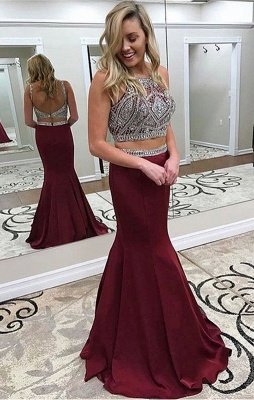 Delicate Crystal Two Piece Burgundy Sleeveless Evening Dress_1