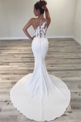 2021 Sexy Sleeveless Mermaid Wedding Dresses |  Scoop Flowers Bridal Gowns with Buttons_3