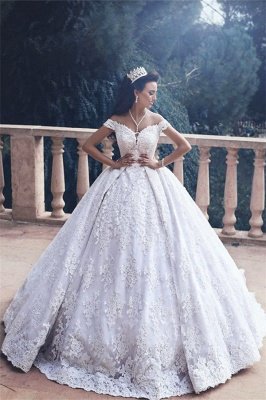 New Arrival Lace Luxurious Princess Appliques Off The Shoulder  Online Elegant Ball Gown Wedding Dresses_2