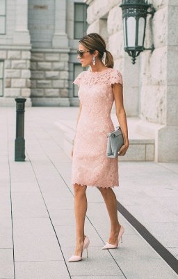 Lace Blushing Pink Formal Dresses | Knee Length Wedding Party Dress  Online_2