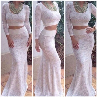 Modest Two Piece Lace Jewel Long Sleeve Long Prom Dress_3