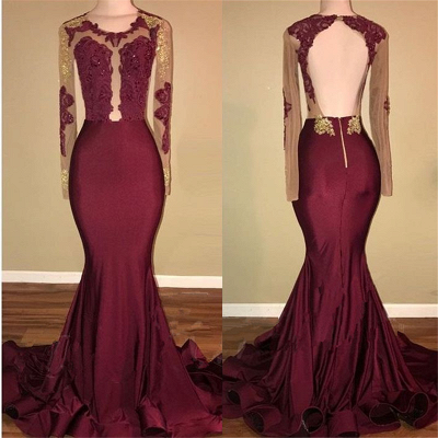 Burgundy Long-Sleeve Prom Dress |Lace Long Evening Gowns BA8439_3