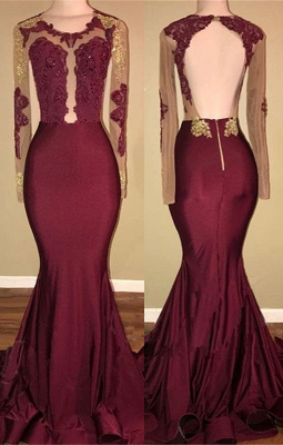 Burgundy Long-Sleeve Prom Dress |Lace Long Evening Gowns BA8439_1