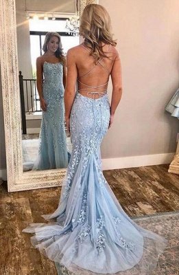 Spaghetti Strap Backless Sky Blue Mermaid Prom Dresses_4