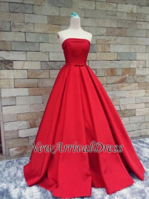 Strapless Red Bows-Sashes Puffy Simple Long Prom Dresses  BA8232_1