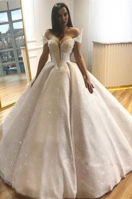 Glamorous Off-the-Shoulder Beading Wedding Dresses | 2021 Sequins Ball Gown Bridal Gowns_2